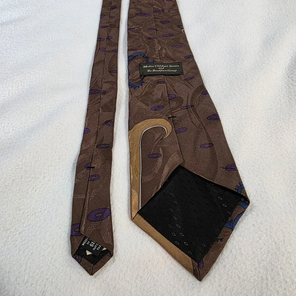 Medina Childrens Service Silk Tie Brown Blue Abstract Tentacle Wide Necktie USA